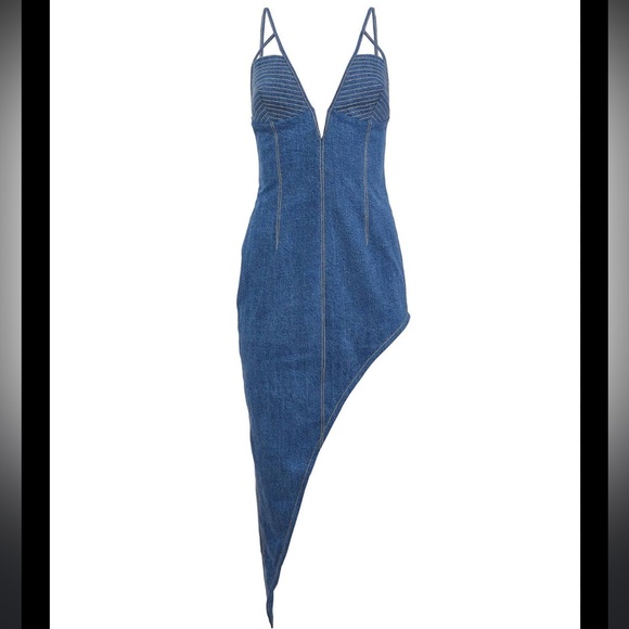 Fleur du Mal Asymmetrical Denim High Leg Dress in Denim. Worn once. - Picture 2 of 9